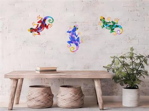 Metal Gecko Wall Decor - 16.9" Lizard Hanging Sculpture for Home & Garden