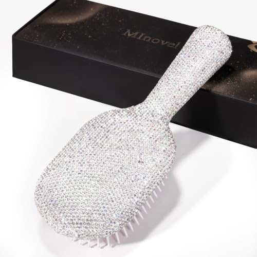 MInovel White Diamond Hair Brush - Sparkly Detangler & Styling Tool for Women