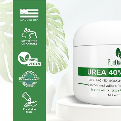 PurOrganica Urea Cream 40% ? Made in USA, Maximum Strength Foot Cream for Dry, Cracked Heels, Corns, Calluses & Rough Feet, Exfoliating Moisturizer