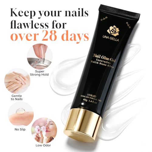 UNA GELLA Solid Gel Nail Glue for Press On Nails - 80g UV Curing Adhesive