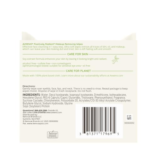 Aveeno Positively Radiant Makeup Remover Wipes - Twin Pack 50 Ct
