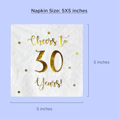 Cheers to 30 Years Cocktail Napkins | Gold Foil 50-Pack