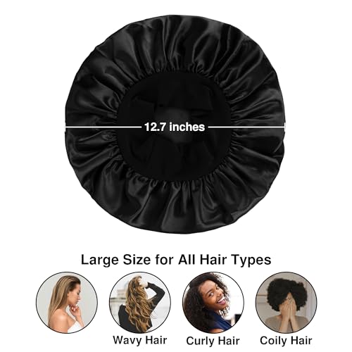 Aiphamy Satin Sleep Bonnets - 9 Pack Wide Band Hair Caps for Curly Hair