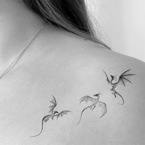 Winged Dragon Fine Line Semi Permanent Tattoo - Flying Mythical Design