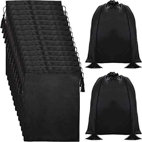 16 Pcs Satin Wig Bags - Black Travel & Storage Pouches for Wigs & Hair Extensions