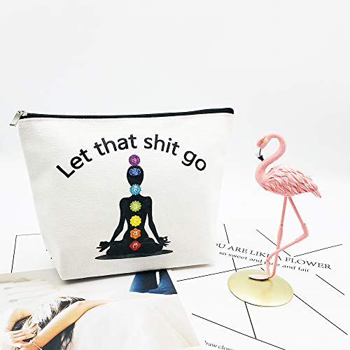 Charmoly Yoga Makeup Bag - 100% Cotton Canvas Cosmetic Pouch with Zipper