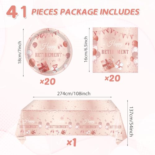 Rose Gold Retirement Party Supplies Set - 41 Pieces Tableware for 20 Guests