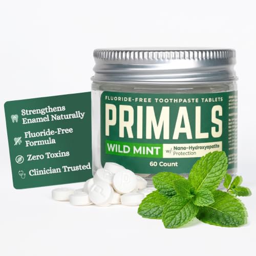 PRIMALS Fluoride-Free Toothpaste Tablets with Nano-Hydroxyapatite, 60 Count