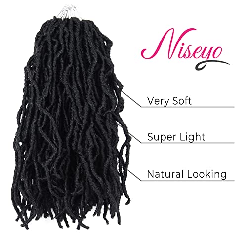 Niseyo Faux Locs Crochet Hair 12 Inch - 6 Pack Natural Black Pre-Looped Synthetic Locs