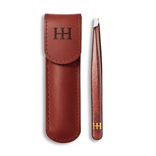 Professional Stainless Steel Eyebrow Tweezers with Leather Case - Precision Brow Tool