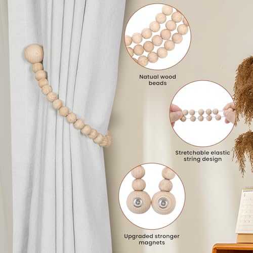 KLOGTSIND Magnetic Curtain Tiebacks - 2 Pack Wood Bead Holdbacks
