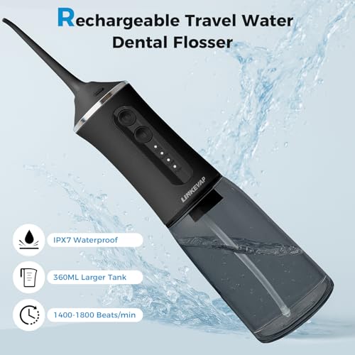 LINKEVAP Cordless Water Flosser, 360ML Portable Oral Irrigator for Teeth