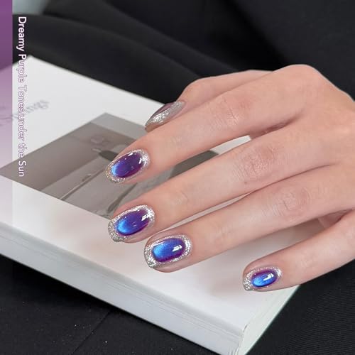 GAOY Dreamy Purple Cat Eye Gel Nail Polish 16ml Holographic Glitter Reflective UV