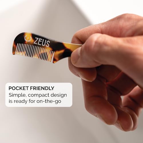 ZEUS Tortoiseshell Handmade Mustache Comb Pack of 3 - Portable & Fine-Tooth