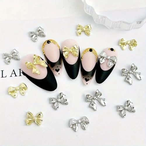 Gold Bow Nail Charms 30Pcs Kawaii 3D Alloy Nail Art Decorations for Women Girls