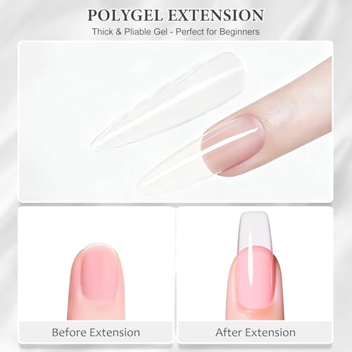 SUTOKAKA Poly Gel Nail Starter Kit 4 Colors Clear White Pink with Dual Forms & Tools