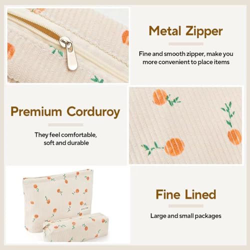 Corduroy Makeup Bag Set - Aesthetic Travel Cosmetic Pouch with Brush Case