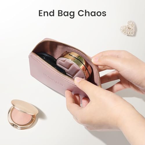 ROWNYEON Mini Vegan Leather Makeup Bag - Portable Cosmetic Pouch for Purse