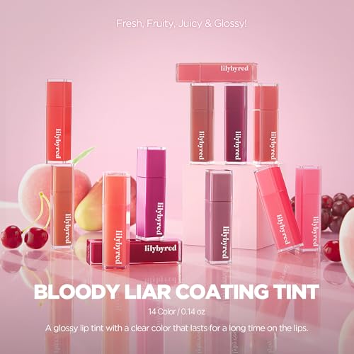 lilybyred Bloody Liar Coating Tint - 02 Sentimental Lychee, Long-Lasting Lip Stain with Glossy Finish