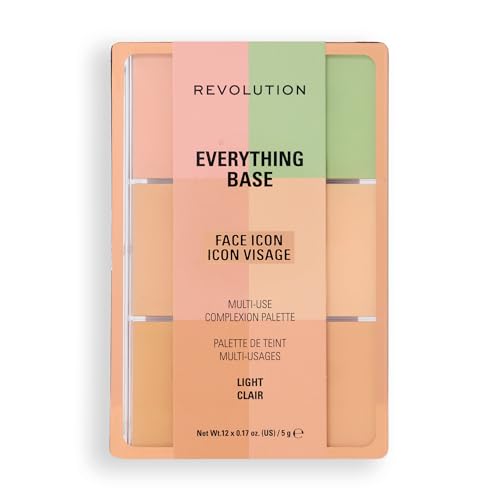 Revolution Everything Base Face Icon Complexion Palette, Multi-Use Cream Contour, Concealer, Corrector, Highlighter & Blush Kit, Vegan & Cruelty-Free, Light