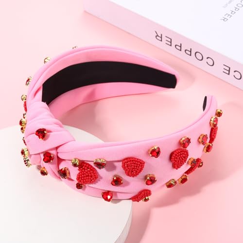 Valentine's Day Beaded Heart Headband - Crystal Knotted Hair Accessory