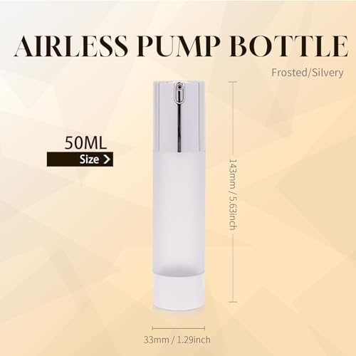 6-Pack 50ml Airless Pump Bottles - Refillable Travel Cosmetic Containers