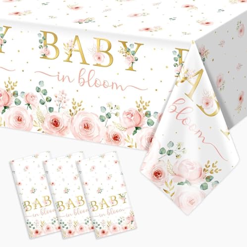 Baby in Bloom Disposable Tablecloths for Baby Showers - 3 Pack