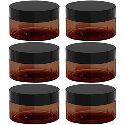 BallHull 8 oz Amber Plastic Cosmetic Jars Pack of 6 for Lotion & Beauty Products