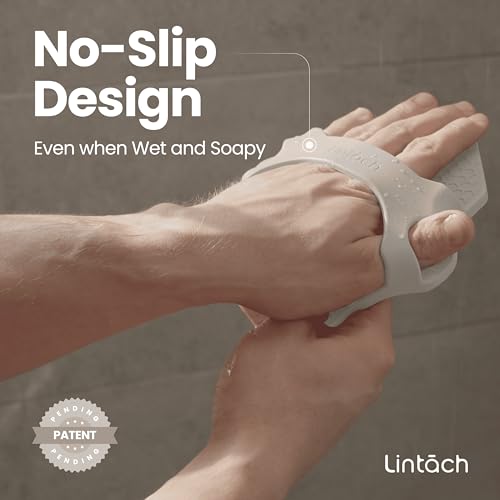 LINTACH White Sand Silicone Shower Body Scrubber - Exfoliating Loofah Alternative, Hygienic & Travel-Friendly