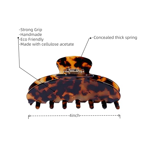 Tortoise Shell Acetate Hair Clips - 4-Inch Durable Claw Clips