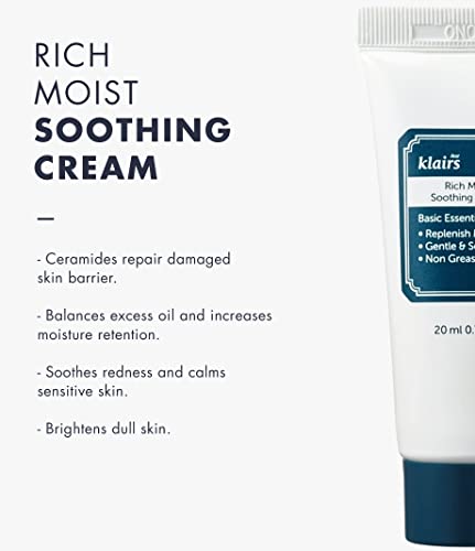 Dear Klairs Rich Moist Soothing Cream 20ml - Hydrating Barrier for Sensitive Skin