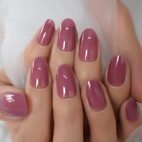 iBeautying Taro Red Press-On Nails - Medium Short Round Shape Kit