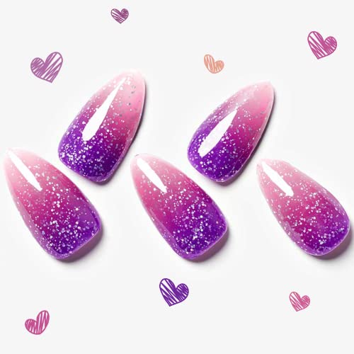 GLAMERMAID Purple Pink Ombre Press on Nails - Medium Almond Stiletto Kit
