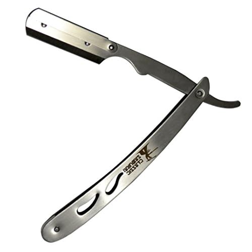 CS-102 Stainless Steel Professional Barber Straight Edge Razor with 100 Lord Single Edge Razor Blades (Silver Metal)