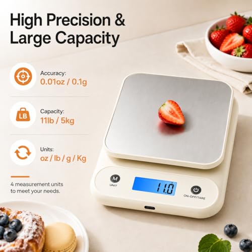 Meilen Digital Food Scale - 11lb/5kg Kitchen Scale with USB-C Charging