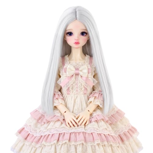 M MISS U HAIR Sliver Grey Long Straight 8-9 Inch BJD MSD Wig Center Parting for DIY Doll Styling