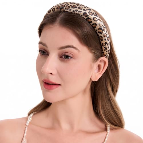 ZLYC Leopard Brown Mulberry Silk Headband for Women - Toothless Design, 1 Count
