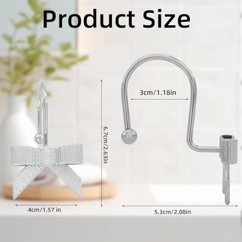 Luxury Bowknot Shower Curtain Hooks - 12PCS Silvery Metal Rings