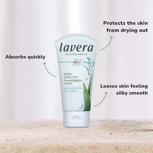 Lavera Basis Sensitive Aloe Vera Moisturizing Face Cream - Organic Vegan Skin Care, All Skin Types, 1.69 Fl Oz