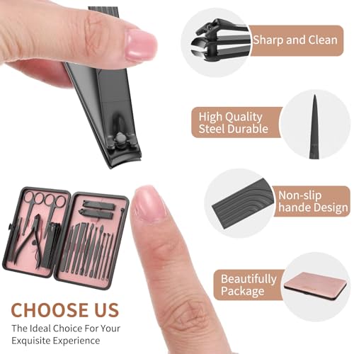 18-in-1 Nail Grooming Kit with Leather Travel Case – Manicure Pedicure Set