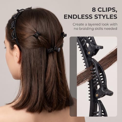 2 Pcs Double Bangs Hairstyle Headbands with Clips - Black & Brown