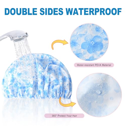 6 Pack Reusable Waterproof Shower Caps for Women - PEVA Hair Cover