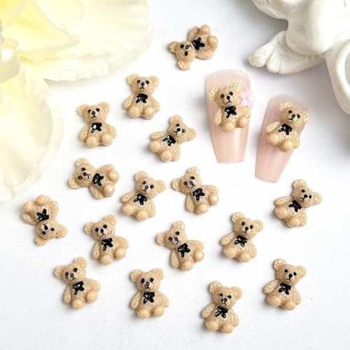 Cute 3D Brown Bear Nail Charms with Rhinestones - 30pcs