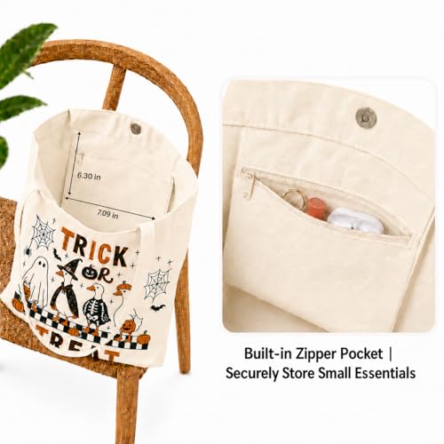 Halloween Canvas Tote Bag - Reusable Trick or Treat Bag