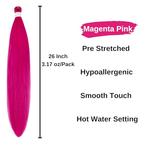 Leticia 26 Inch Pre-Stretched Magenta Pink Braiding Hair - 5 Packs