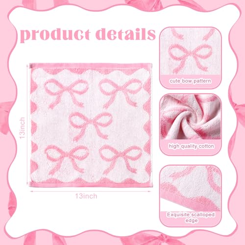 Coume 6 Pcs Pink Bow Washcloths - 100% Cotton, 13x13