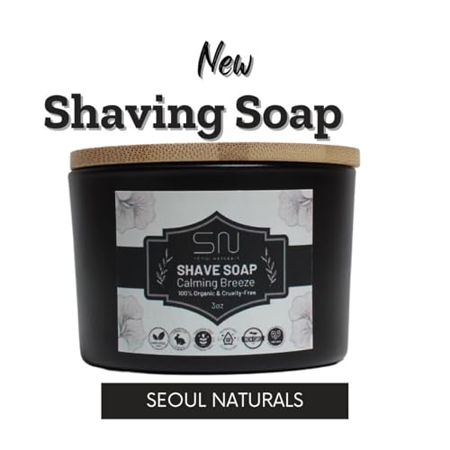 Organic Shave Soap Set with Barber Brush - Calming Breeze 3 oz