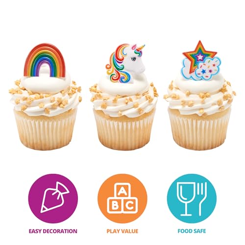 DecoPac Unicorn Cupcake Rings - 24 Magical Food Safe Toppers