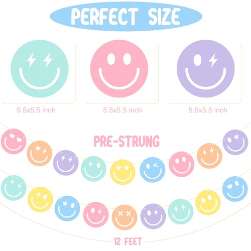 Pastel Smile Face Party Banner Decorations - 2 Pcs Macaron Theme