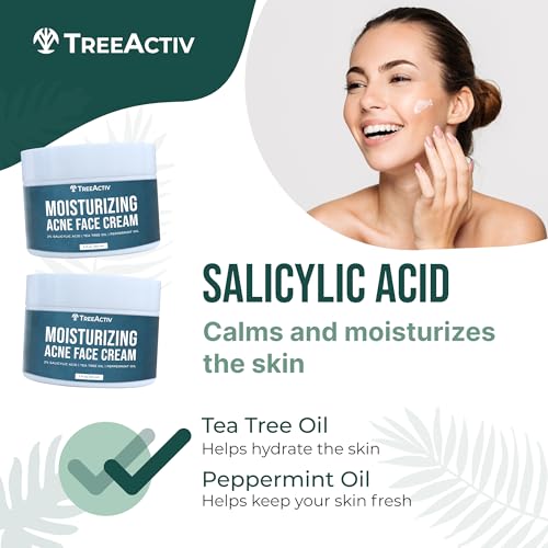 TreeActiv Acne Cream with 2% Salicylic Acid, Oil-Control Face Moisturizer